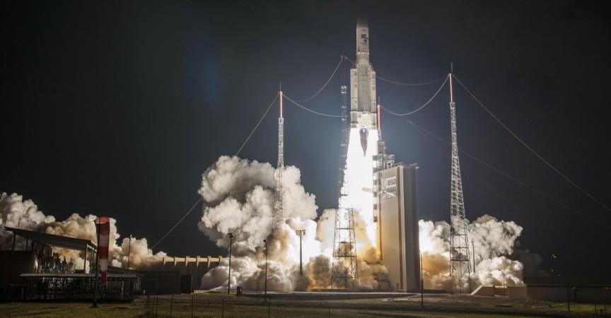 Ariane 5 V243 ascends from the European Spaceport's ELA-3 launch zone on its 100th flight Arianespace launch vehicle