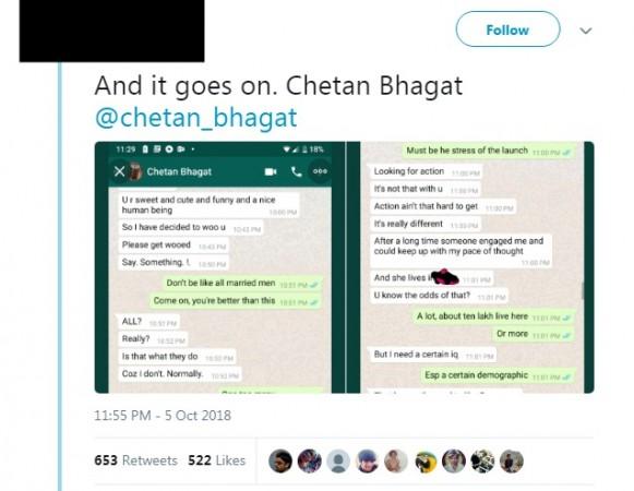 Chetan Bhagat's WhatsApp chat gets leaked; author apologises for trying to  'woo' the girl - IBTimes India