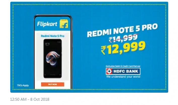 Xiaomi Redmi Note 5 Pro will be available at its lowest price in India during Big Billion Days sale. Xiaomi, Redmi Note 5 Pro, Flipkart, Big Billion Days sale