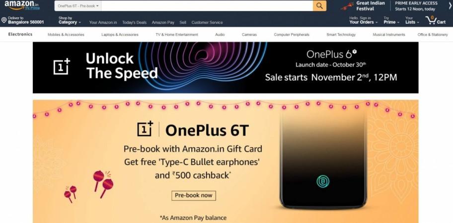OnePlus 6T will go on open sale on 2 November on Amazon India. Amazon, OnePlus, pre-order page, OnePlus 6T, India,launch