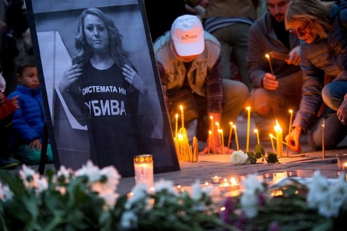 People take part in a vigil in memory of murdered Bulgarian TV journalist Viktoria Marinova in Sofia Viktoria Marinova