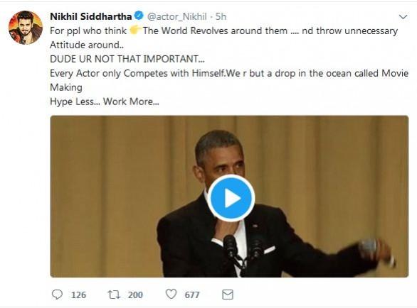 Nikhil Siddhartha's deleted tweet Nikhil Siddhartha's deleted tweet