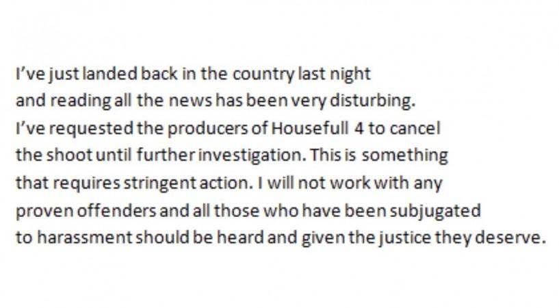 Full statement of Akshay Kumar on Me Too. full statement of Akshay Kumar