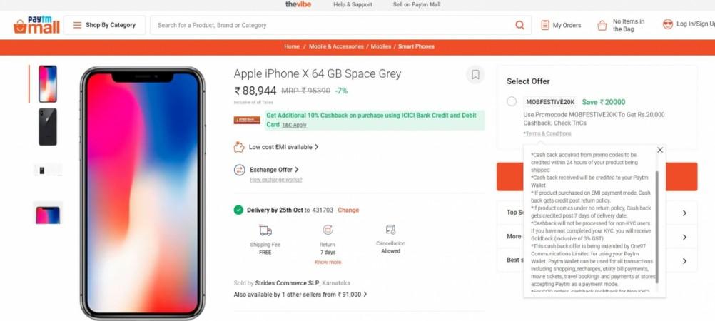 Apple iPhone X can now be grabbed for less than Rs 48,000 in India. Apple, iPhone X, Paytm, cash back offer