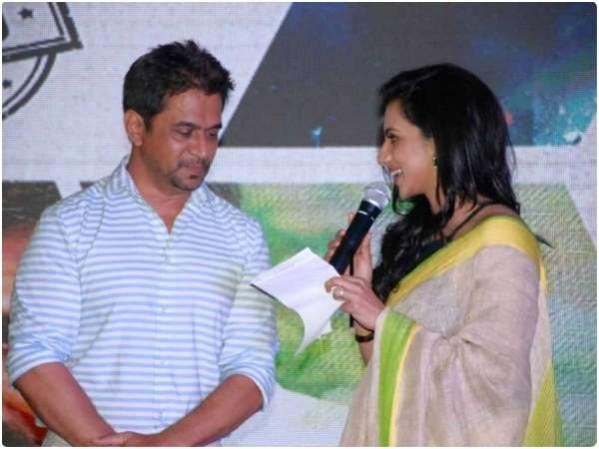 Arjun Sarja and Sruthi Hariharan during the promotional event of Vismaya. Arjun Sarja and Sruthi Hariharan