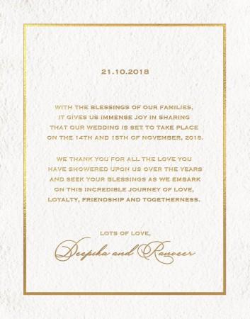 Deepika Padukone, Ranveer Singh wedding invitation Deepika Padukone, Ranveer Singh
