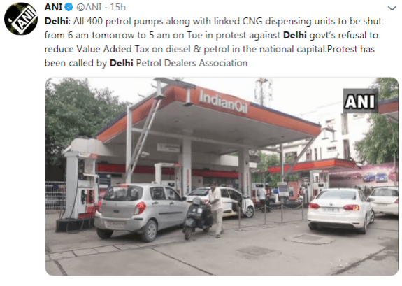 delhi petrol strike