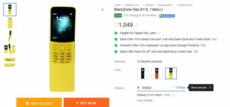 Nokia 8110 4G clone available on Flipkart Nokia 8110 4G clone available on Flipkart