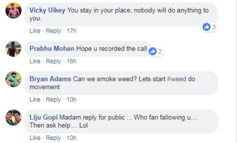 A sample of how people targeted Amala Paul. A sceren shot of viewers' response to Amala Paul's allegations