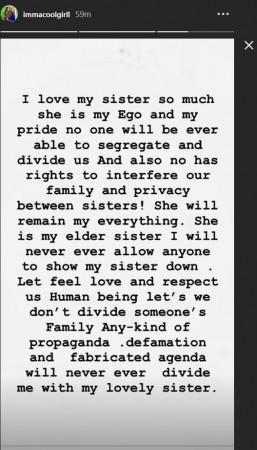 Ayra Khan's Instagram story on sister Sara Khan Ayra Khan's Instagram story on sister Sara Khan