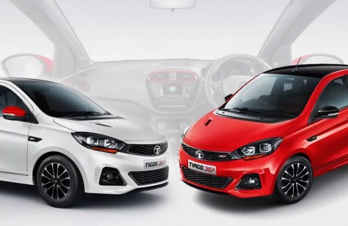 Tata Tigor JTP (white), Tiago JTP (red) Tata Tiago JTP, Tigor JTP