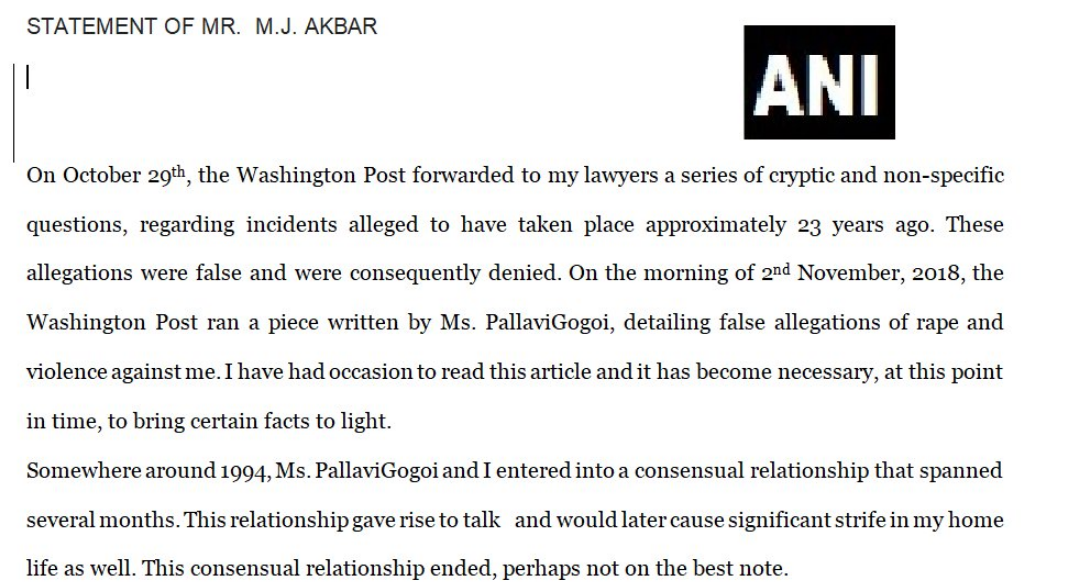 MJ Akbar statement