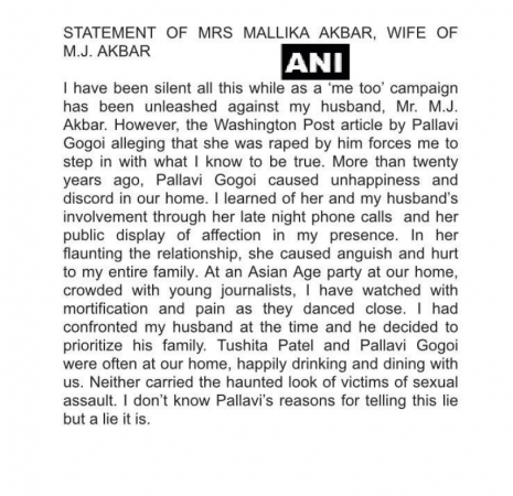 Akbar's wife backed him up Akbar statement