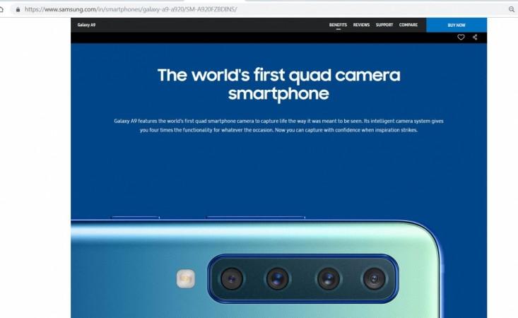 Samsung Galaxy A9 (2018) comes with four cameras on the back. Samsung, Galaxy A9, quadruple, camera,