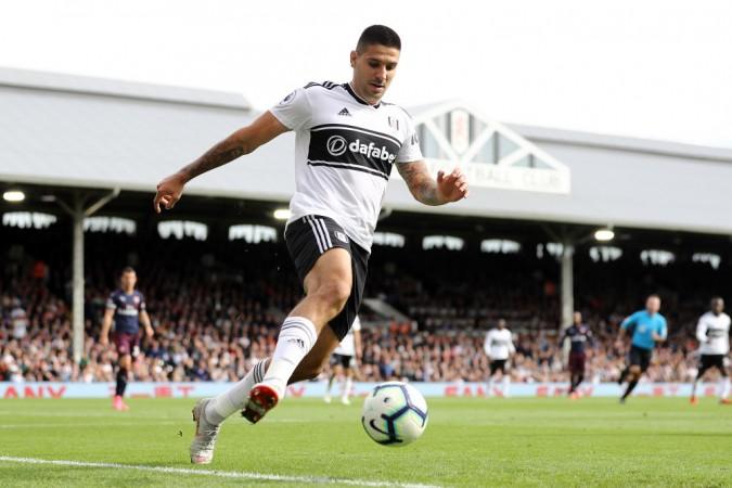 Aleksandar Mitrovic of Fulham in action during the Premier League match against Arsenal FC on October 7, 2018 Aleksandar Mitrovic