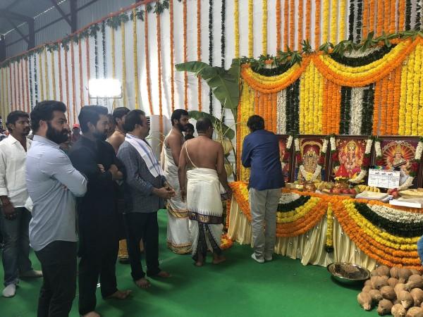 Jr NTR, Ram Charan and DVV Danayya at RRR movie launch Jr NTR, Ram Charan and DVV Danayya at RRR movie launch