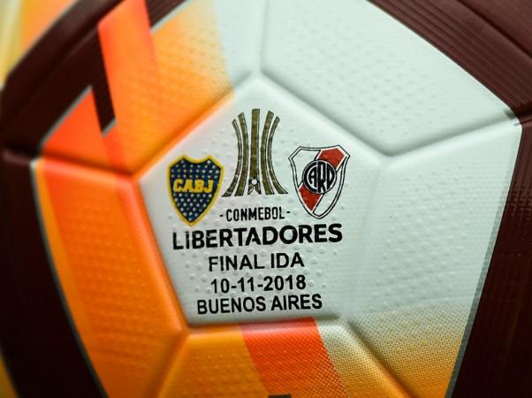 Detail of official ball of the first leg match between Boca Juniors and River Plate as part of the Finals of Copa CONMEBOL Libertadores 2018 River Plate vs Boca Juniors