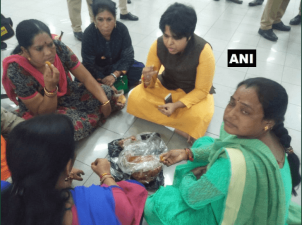 Trupti Desai and her friends eating breakfast at Kochi Airport trupti desai kochi Airport