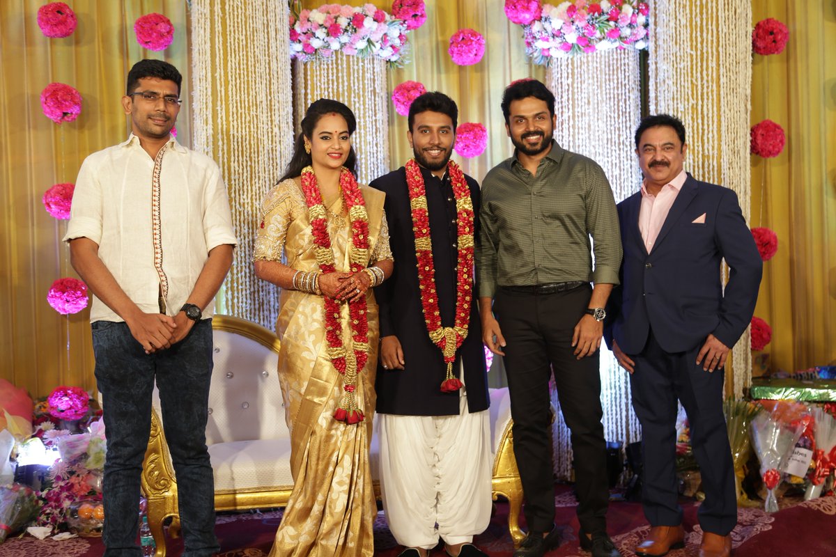 Karthi at Suja Varunee-Shiva Kumar's wedding reception. Suja Varunee-Shiva Kumar Wedding Reception Photos