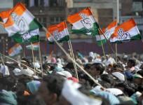Supporters wave Congress Party flags