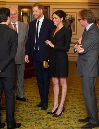 Meghan Markle and Prince Harry attend Hamilton Meghan Markle short dress