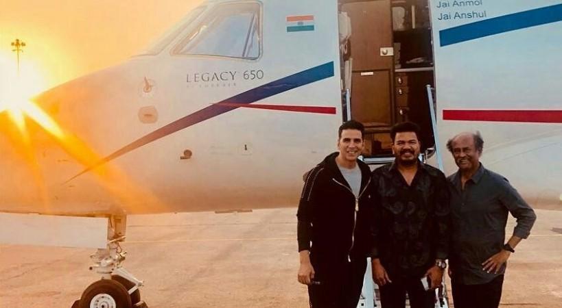 Superstars Rajinikanth and Akshay Kumar and director Shankar in Hyderabad Superstars Rajinikanth and Akshay Kumar and director Shankar in Hyderabad