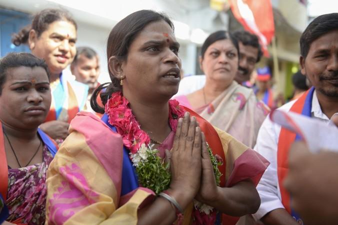 ndian transgender political candidate Chandramukhi Muvvala (C), 32, greets voters as she campaigns in the Goshamahal constituency in Hyderabad on November 26, 2018. - Chandramukhi is contesting the Telangana Assembly elections, which is taking place on De
