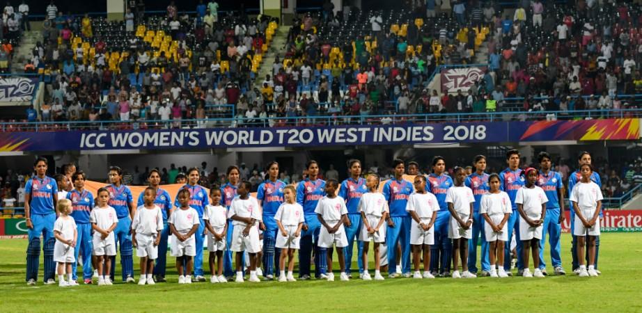 Team India sings the national anthem ahead of their World T20 semi-final clash India women's team