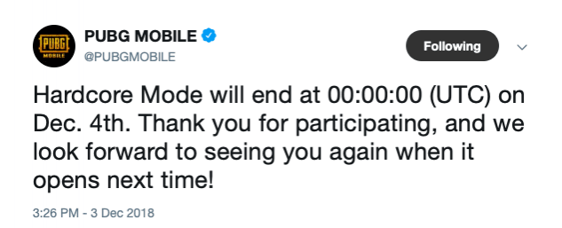 PUBG Mobile hardcore mode removed PUBG Mobile hardcore mode removed