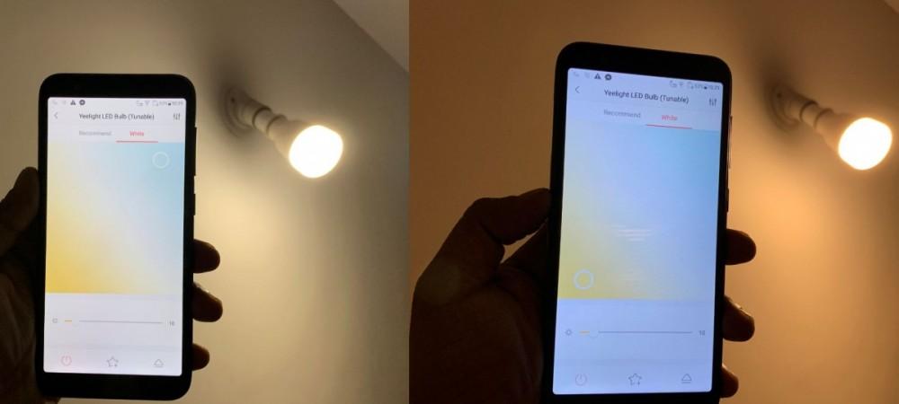 Yeelight Smart LED Bulb's brightness can be controlled on both Android and iOS mobile phones. Yeelight, Smart LED Bulb, Tunable white, review, price,India