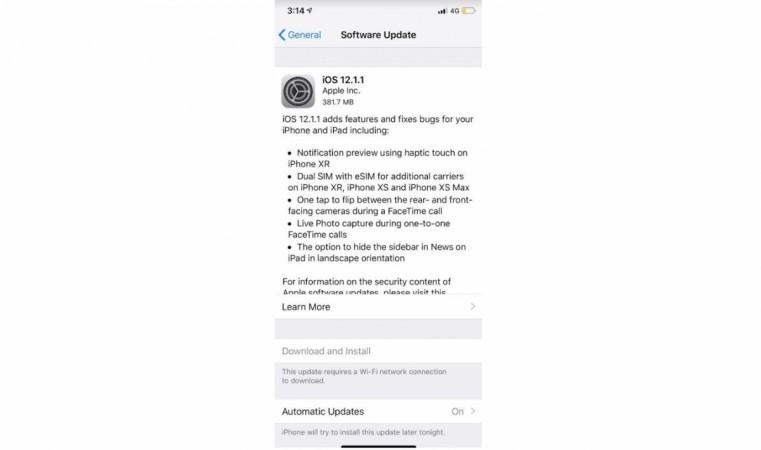 Apple iOS 12.1.1 update for the iPhone XS. Apple, iOS 12.1.1, iPhone, iPad, iPod Touch