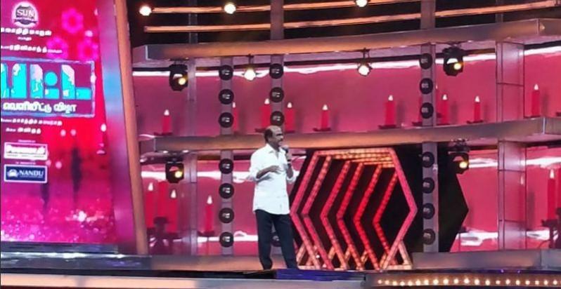 Rajinikanth speaking at the audio launch function of his Petta. Rajinikanth at Petta Audio Launch