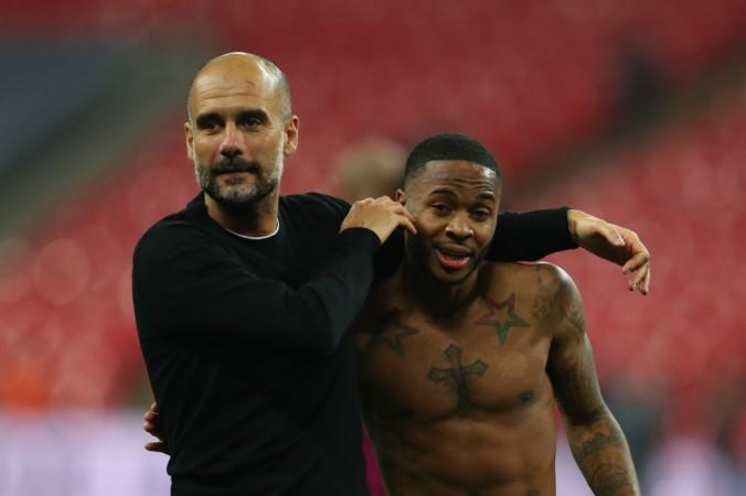 Pep Guardiola with Raheem Sterling Pep Guardiola Raheem Sterling Manchester City