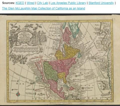 An old map of California showing it as an island adjacent to the American mainland. California2