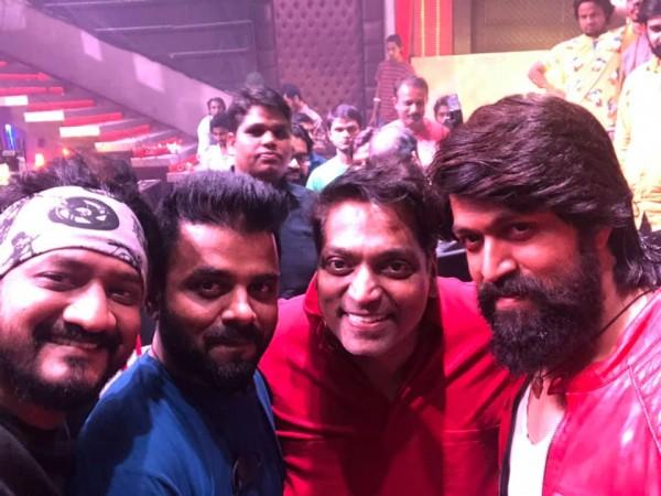 Puneeth Rudrang, Bhuvan Gowda, Ganesh Acharya and Yash on the KGF sets. Puneeth Rudrang, Bhuvan Gowda, Ganesh Acharya and Yash