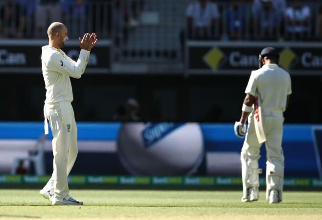 Lyon celebrates after dismissing Kohli in the second innings at Perth Virat Kohli India Cricket team Nathan Lyon