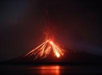 Lava streams down from Anak Krakatau (Child of Krakatoa) volcano