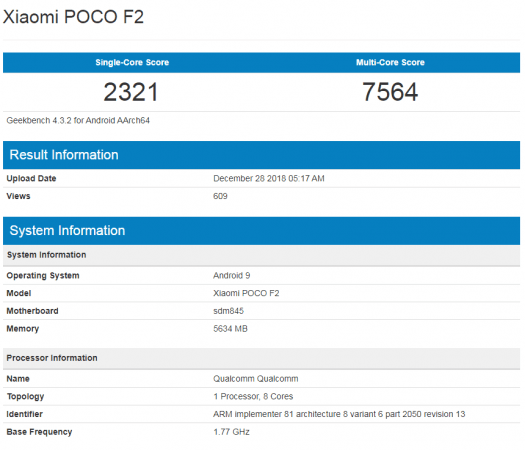 Poco F2 on Geekbench Poco F2 on Geekbench
