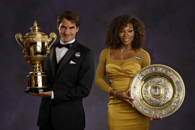 Roger Federer and Serena Williams with their respective Wimbledon 2012 titles. Roger Federer Serena Williams