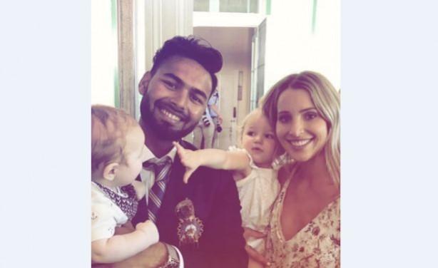 Rishabh Pant with Tim Paine's wife and kids. Rishabh Pant Tim Paine Bonnie Paine