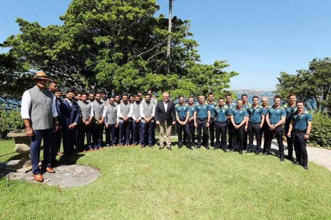 Members of the Indian and Australian team with the Australian PM. Virat Kohli Tim Paine India Cricket Team Australia cricket team