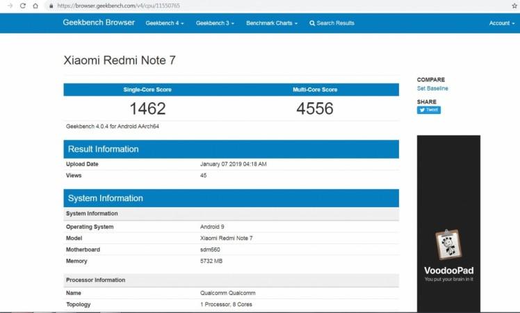 Xiaomi Redmi Note 7 is said to come with Qualcomm Snapdragon 660 octa-core CPU. Xiaomi, Redmi Note 7, launch, Geekbench