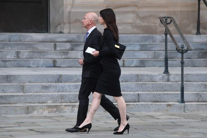 Amazon CEO Jeff Bezos (L) and is wife MacKenzie arrive at the Washington Cathedral to attend the service for late Senator John McCain on September 1st, 2018 in Washington DC. Jeff and MacKenzie Bezos