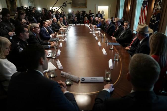 WASHINGTON, DC - JANUARY 11: U.S. President Donald Trump speaks during a round-table discussion on border security and safe communities with State, local, and community leaders in the Cabinet Room of the White House on January 11, 2019 in Washington, DC. As the second-longest government shut down continues, Democrats and Republicans have not found a compromise for border security funding and President Donald Trump's proposed wall on the U.S.-Mexico border. President Trump Hosts Roundtable On Border Security In Cabinet Room Of White House