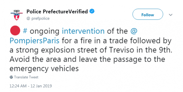 Prefecture de Police announcement in their official twitter handle Prefecture de Police announcement in their official twitter handle