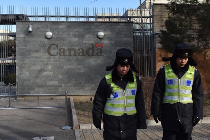 Police patrol outside the Canadian embassy in Beijing after a Chinese court sentenced a Canadian man to death on drug trafficking charges on January 14. China sentences Canadian man to death