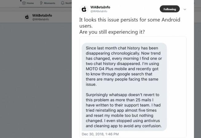 WhatsApp bug deleting old messages on Android phones. WhatsApp, backup, chat, history delete