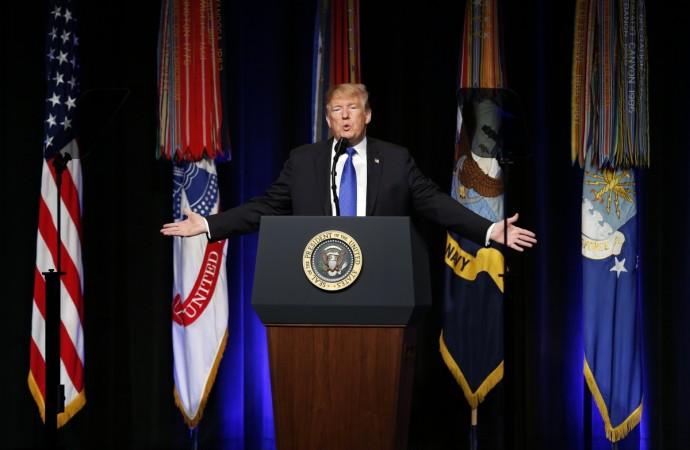 ARLINGTON, VA - JANUARY 17: (AFP OUT) U.S. President Donald J. Trump speaks during a Missile Defense Review announcement on January 17, 2019 at the Pentagon, in Arlington, Virginia. Trump pushed for a more aggressive missle defense system to counter threats from North Korea, Russia and China. President Trump Speaks About Missle Defense Doctrine At The Pentagon