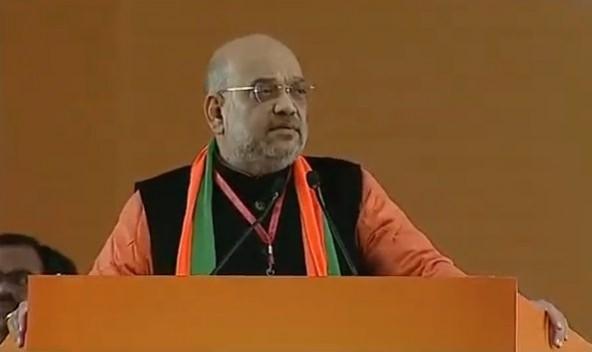 BJP President Amit Shah addresses during the two-day long National Council meeting at Ramlila Maidan in New Delhi, on Jan 11, 2019. Amit shah