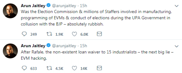 Arun Jaitley tweets over the EVM hacking allegations Arun Jaitley tweets over the EVM hacking allegations